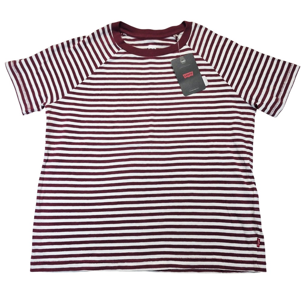 Levis Womens Striped Short Sleeve T-Shirt Burgundy White Cotton XS